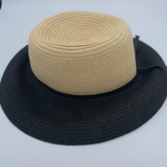 Vintage 100% Paper Wide Brim Black & Beige Sun Hat Women's - Picture 4 of 8